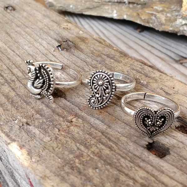 Anello etnico Meradil regolabile d'argento 925 - PAVONE