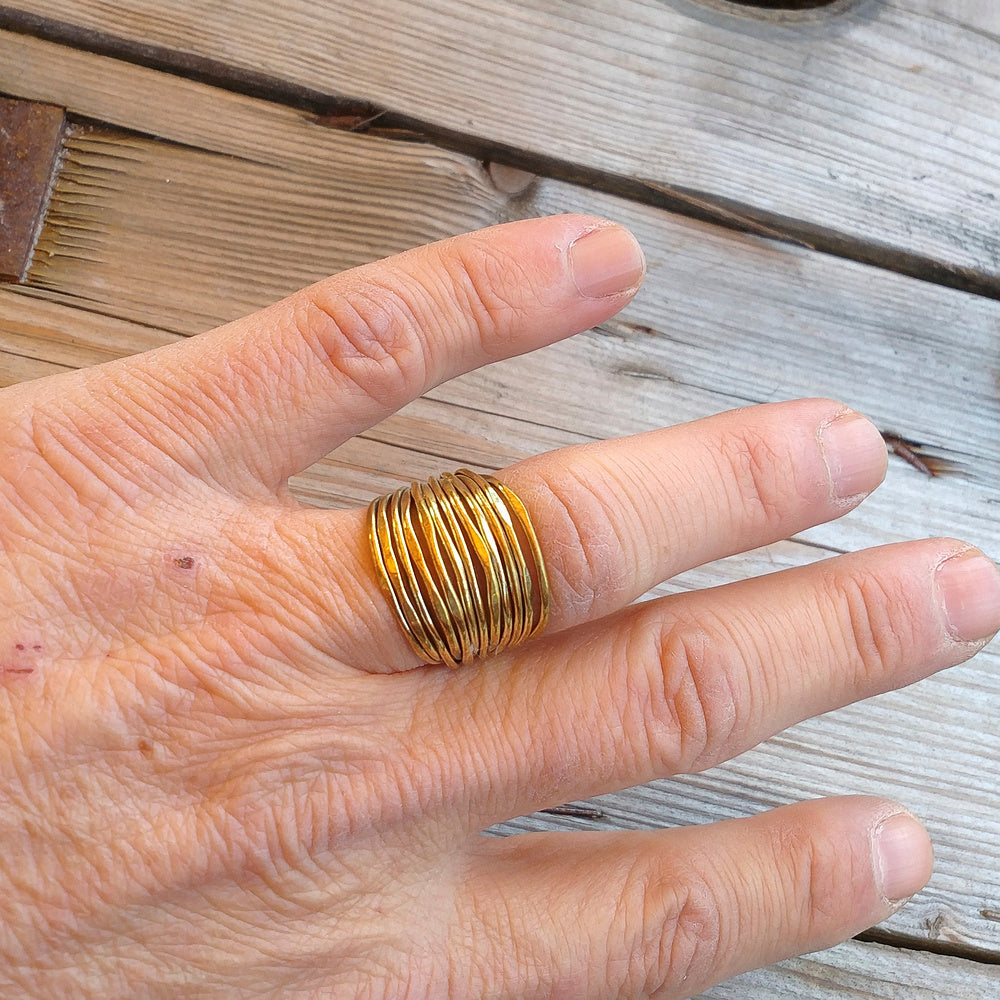 Anello fascia ARI in ottone ANELLO artigianale con pietra | ANELLI artigianali