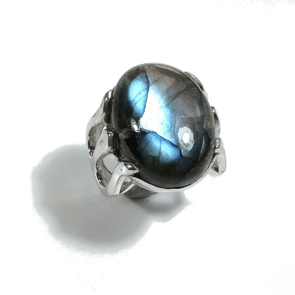 ANELLO artigianale in argento 925 con Labradorite | TRIDENTE