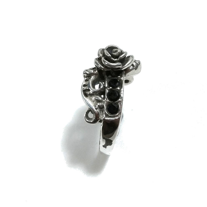 ROSA | Anello in argento 925 con FIORE pietra di luna, SPINELLO NERO | GIOIELLI