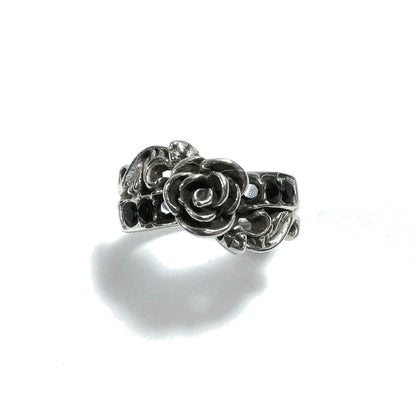 ROSA | Anello in argento 925 con FIORE pietra di luna, SPINELLO NERO | GIOIELLI