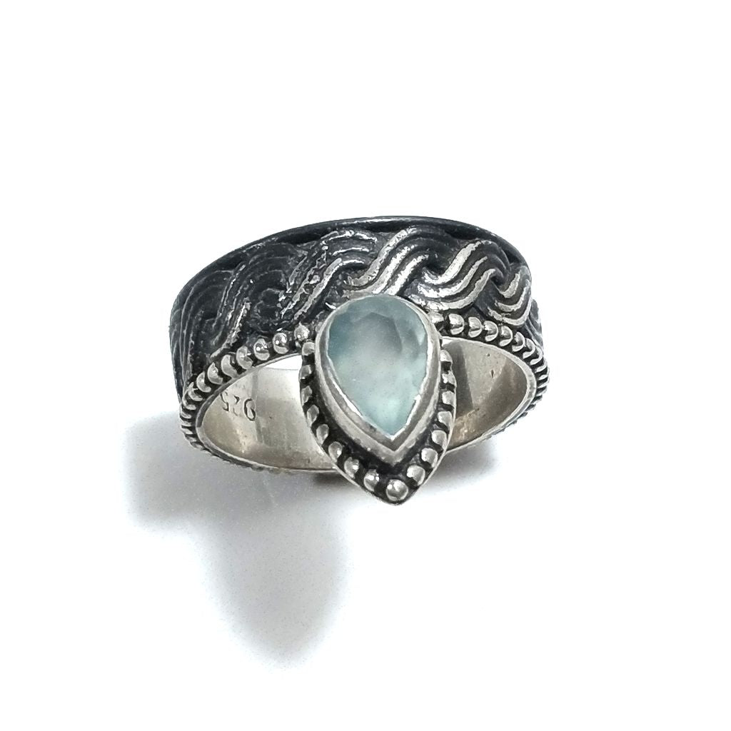 ANELLO ETNICO in argento 925 Anello con pietra - topazio azzurro