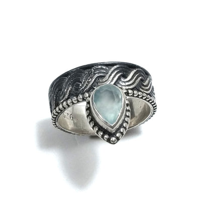 ANELLO ETNICO in argento 925 Anello con pietra - topazio azzurro