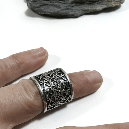 Anello a fascia alta in argento 925 con filigrana - PINDAYA