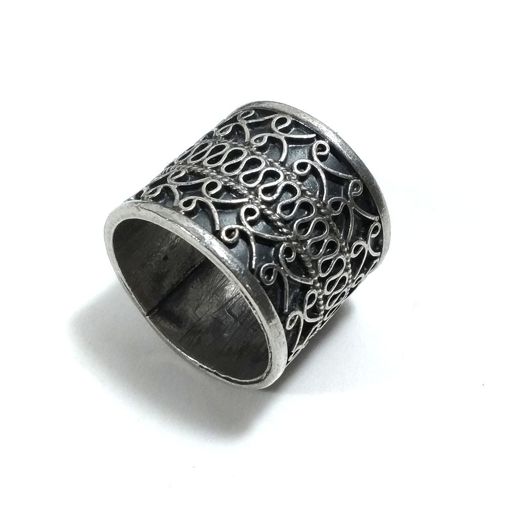 Anello a fascia alta in argento 925 con filigrana - PINDAYA