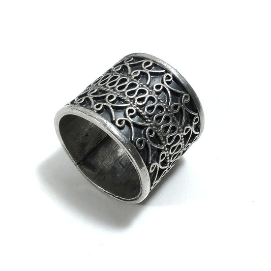 Anello a fascia alta in argento 925 con filigrana - PINDAYA
