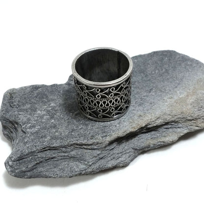 Anello a fascia alta in argento 925 con filigrana - PINDAYA