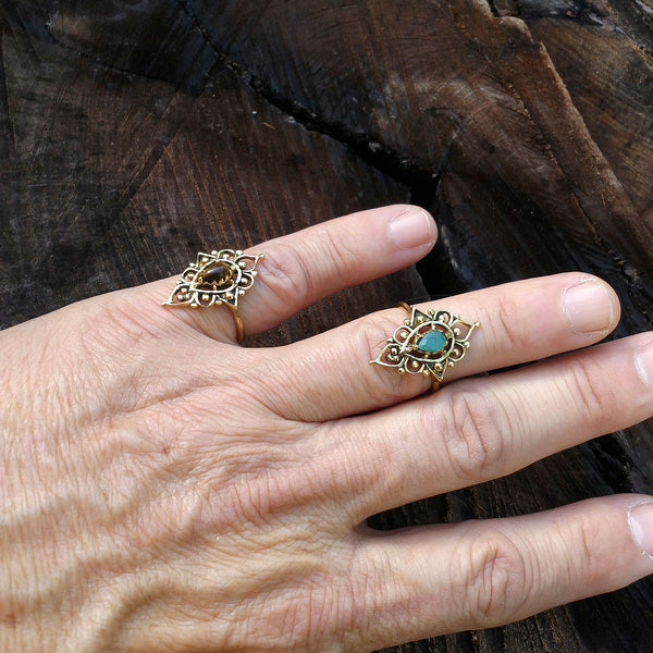 ANELLO etnico KABIR in ottone con pietra Gioielli indiani originali