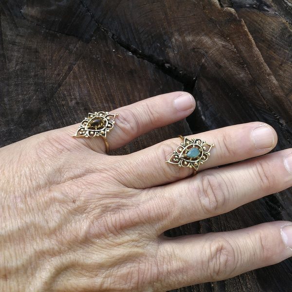 ANELLO etnico KABIR in ottone con pietra - Gioielli indiani originali