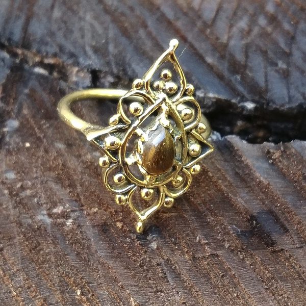ANELLO etnico KABIR in ottone con pietra - Gioielli indiani originali