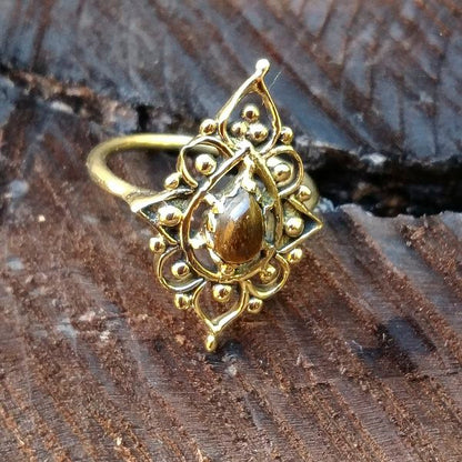 ANELLO etnico KABIR in ottone con pietra - Gioielli indiani originali
