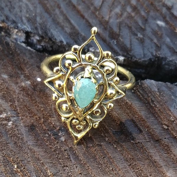 ANELLO etnico KABIR in ottone con pietra - Gioielli indiani originali