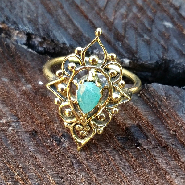 ANELLO etnico KABIR in ottone con pietra - Gioielli indiani originali