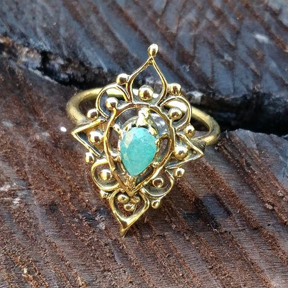 ANELLO etnico KABIR in ottone con pietra - Gioielli indiani originali