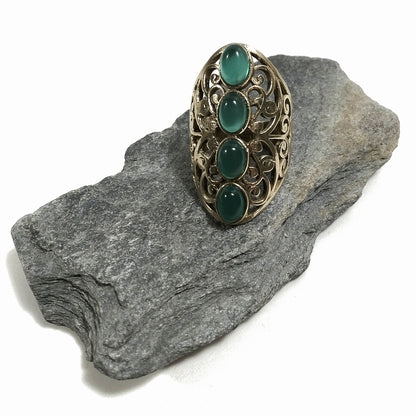 ANELLO Barocco artigianale in ottone | Onice verde | Gioielli in ottone