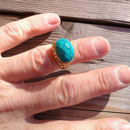 ANELLO con pietra AANGA in ottone color oro – turchese