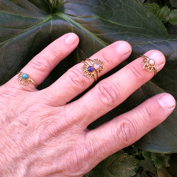ANELLO Fiore di Loto etnico PADMA in ottone con pietra 