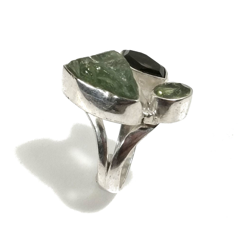 ANELLO artigianale in argento 925 ANELLO artigianale Peridoto - Quarzo fumé | Albero della vita