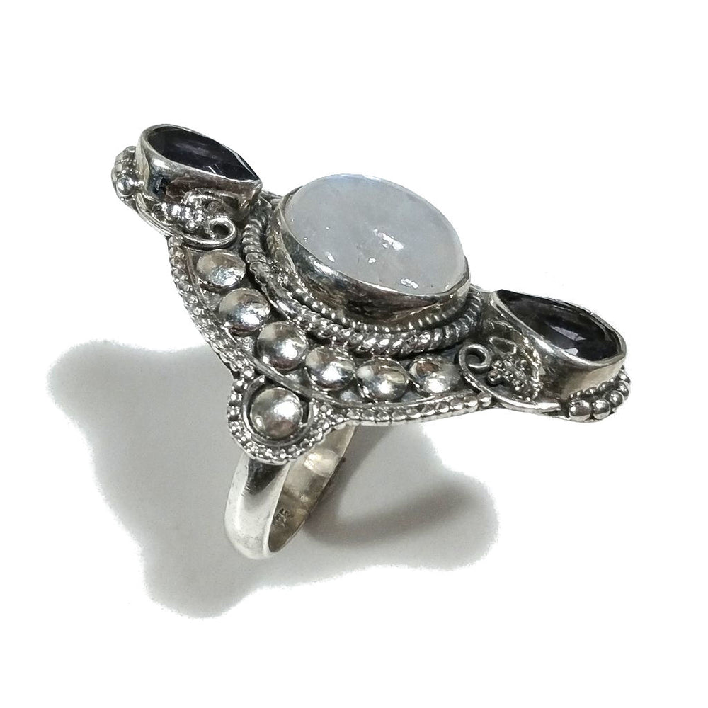 Anello con pietra in argento 925 con Pietra di luna e iolite | GIOIELLI IN ARGENTO
