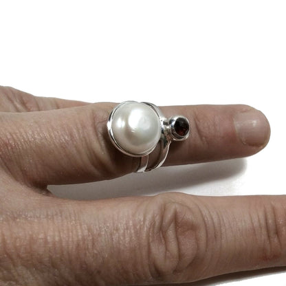 ANELLO artigianale in argento 925 con Perla - Granato | Gioielli in argento