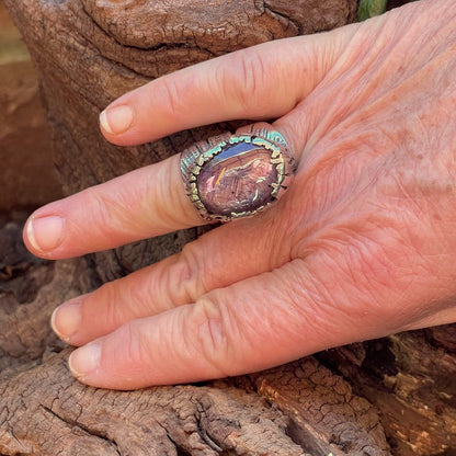 Anello artigianale con Rubino stellato in argento 925 - Pezzo unico