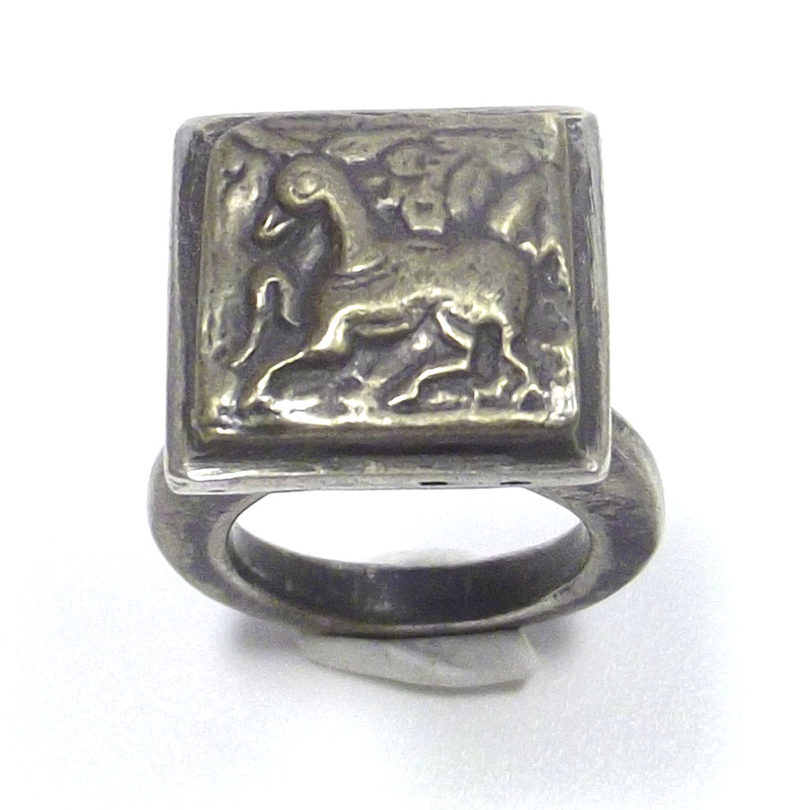 Anello SIGILLO etnico argento antico - emblema cavallo