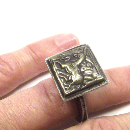 Anello SIGILLO ETNICO argento antico - emblema cavallo – immagine3