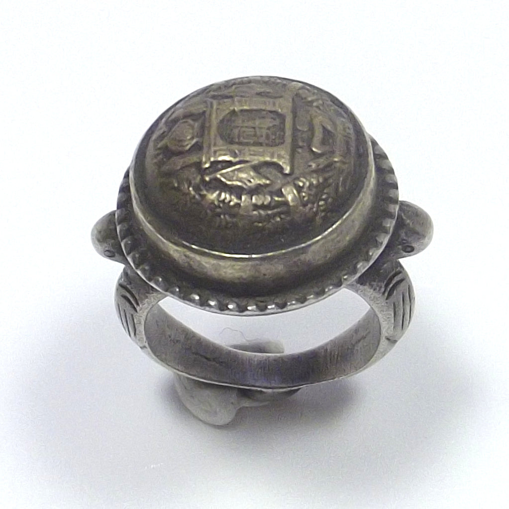 Anello SIGILLO etnico argento antico - emblema moschea