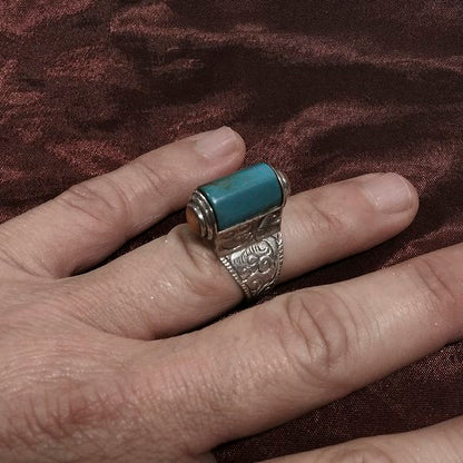 Anello TIBETANO SAMTEN con TURCHESE e corallo in argento 925 | Gioielli etnici