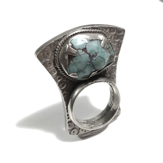 Anello TIBETANO ADEN con TURCHESE e corallo in argento 925 | Gioielli etnici