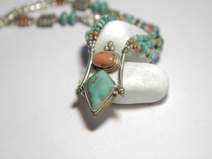 freeitalianjewels - Collana Tibet argento CORALLO e TURCHESE - ilmondodiwit - Collana
