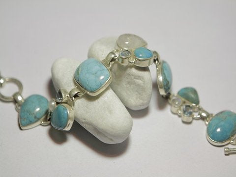 Bracciale argento LARIMAR, TOPAZIO AZZURRO, PIETRA DI LUNA – immagine2