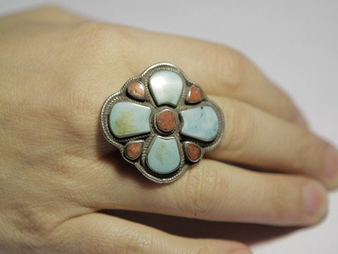anello argento etnico e pietra