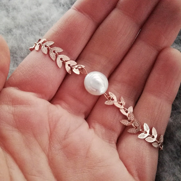 BRACCIALE OLIVIA con perla in acciaio rosé 316 L Chirurgico