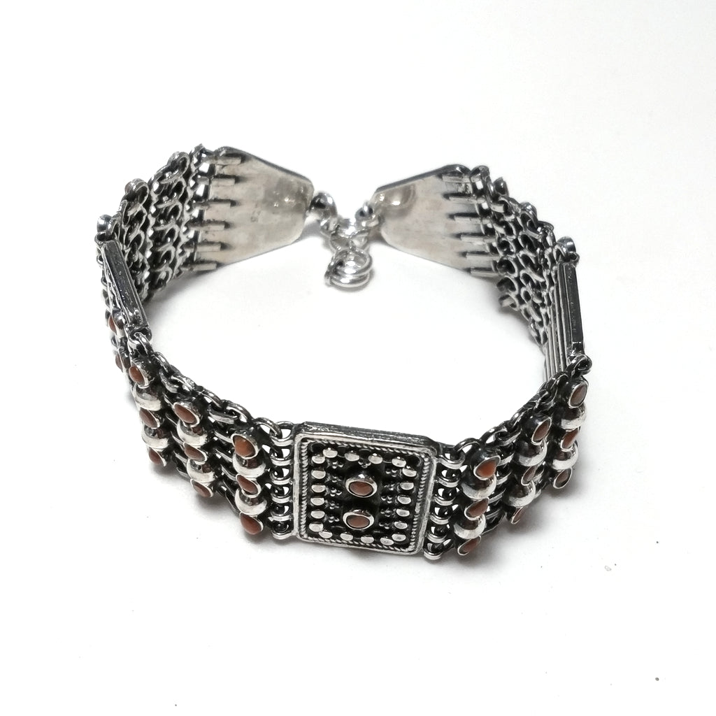 Bracciale ETNICO in argento 925 con Corallo , Perla | GIOIELLI ETNICI