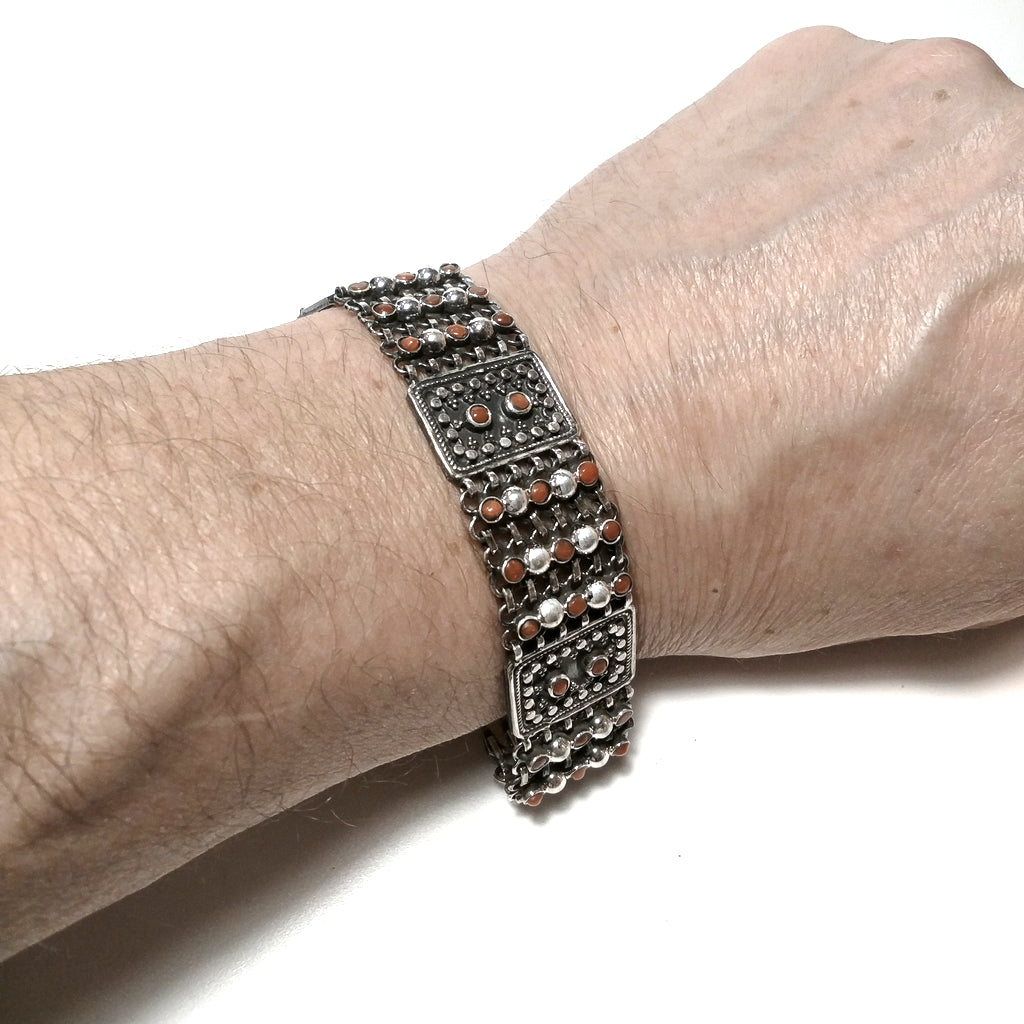 Bracciale ETNICO in argento 925 con Corallo , Perla | GIOIELLI ETNICI