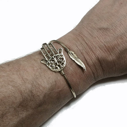 Bracciale in ottone MANO DI FATIMA Bracciale artigianale Piuma| BRACCIALE ottone