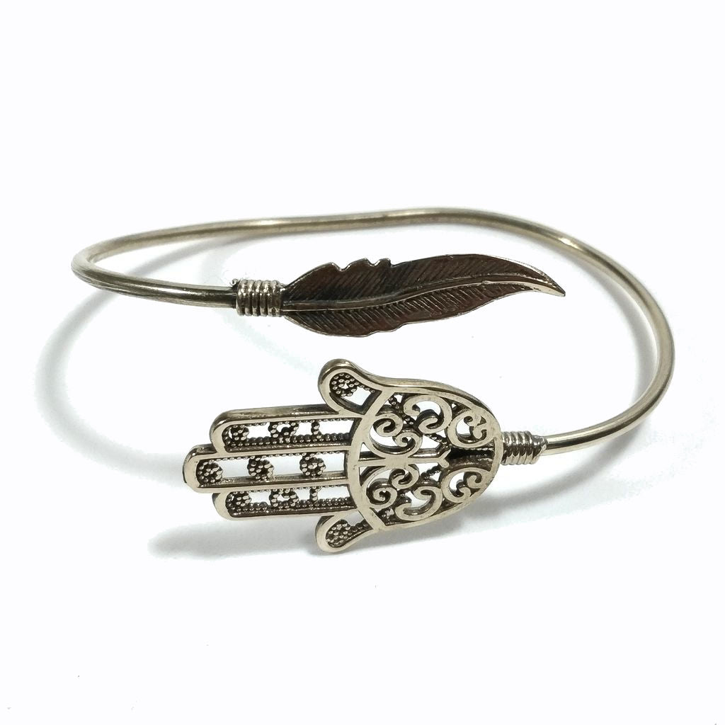 Bracciale in ottone MANO DI FATIMA Bracciale artigianale Piuma| BRACCIALE ottone