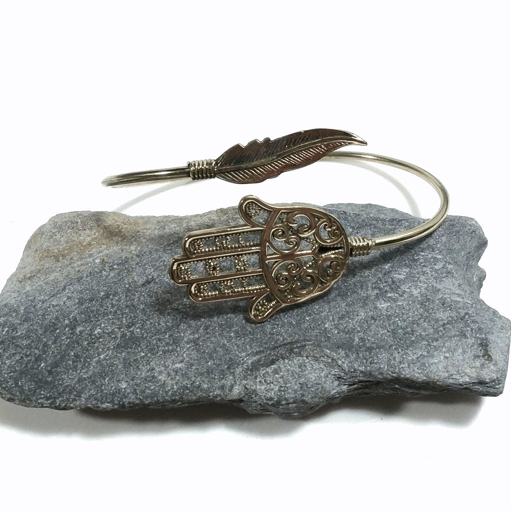 Bracciale in ottone MANO DI FATIMA Bracciale artigianale Piuma| BRACCIALE ottone