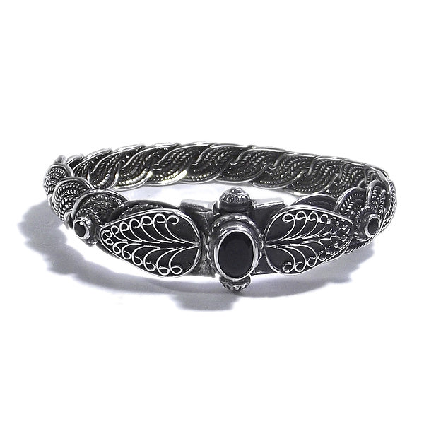 Bracciale etnico SWARA in argento rigido con SPINELLO NERO | Gioielli etnici Il mondo di Wit