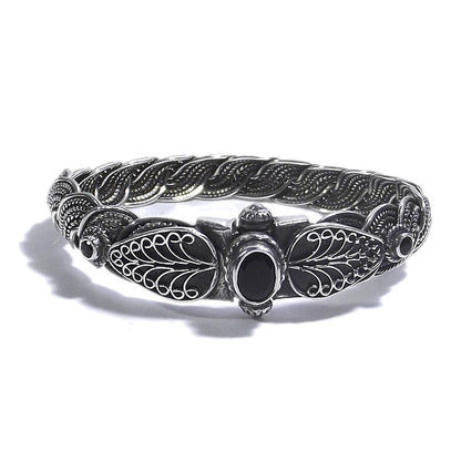 Bracciale etnico SWARA in argento rigido con SPINELLO NERO | Gioielli etnici Il mondo di Wit
