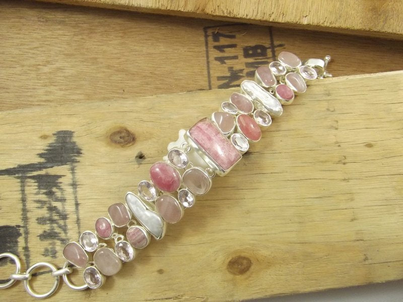 Bracciale argento 925 CRISTALLO di ROCCA e Rodocrosite – immagine2