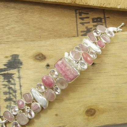 Bracciale argento 925 CRISTALLO di ROCCA e Rodoscrosite