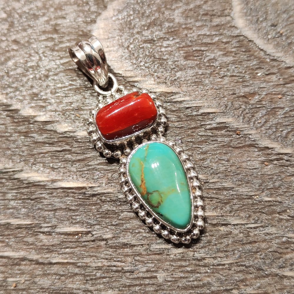 Ciondolo turchese e corallo argento 925 – con pietra