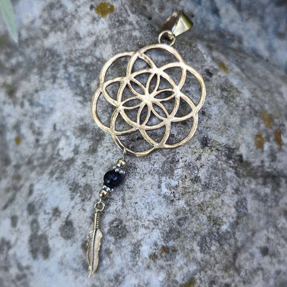 NKlaus Orecchini A Cerchio Con Simbolo Fiore Della Vita, Argento 925 Rodiato, 12,6 Mm, Per Donna