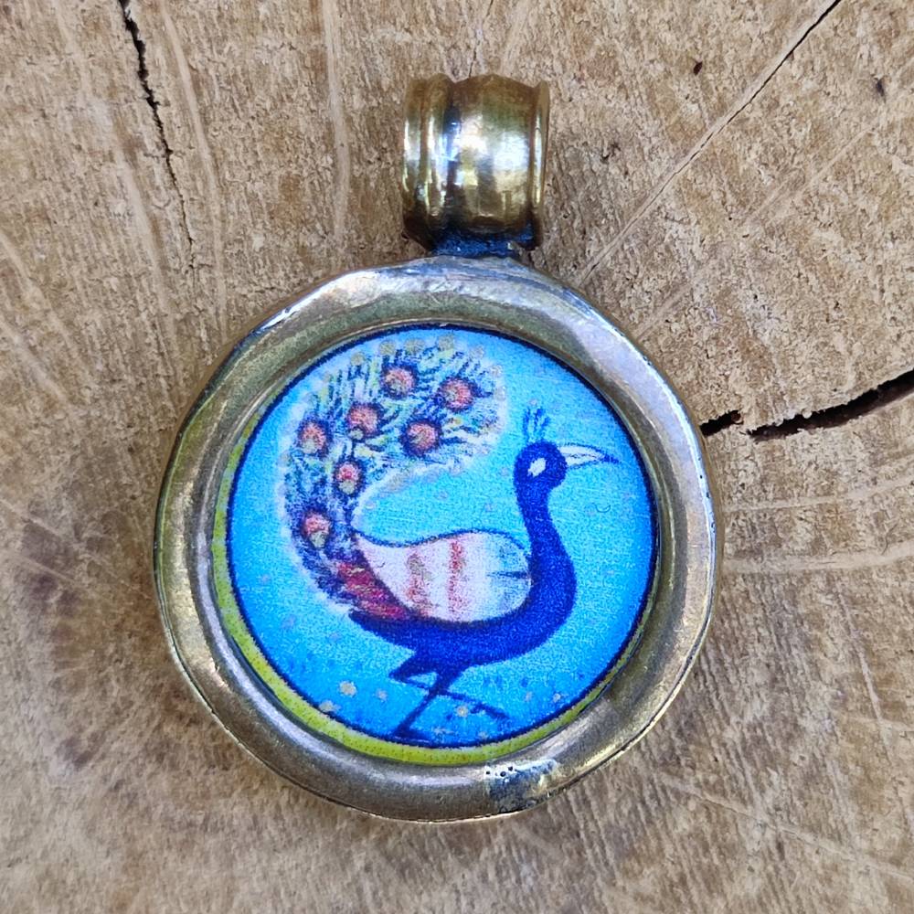 Ciondolo tradizionale indiano con pavone in ottone