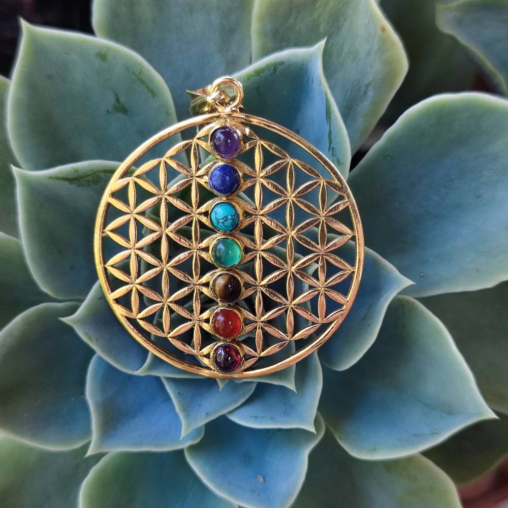 Ciondolo Seven Chakras – 7 Pietre Naturali dei Chakra in Ottone