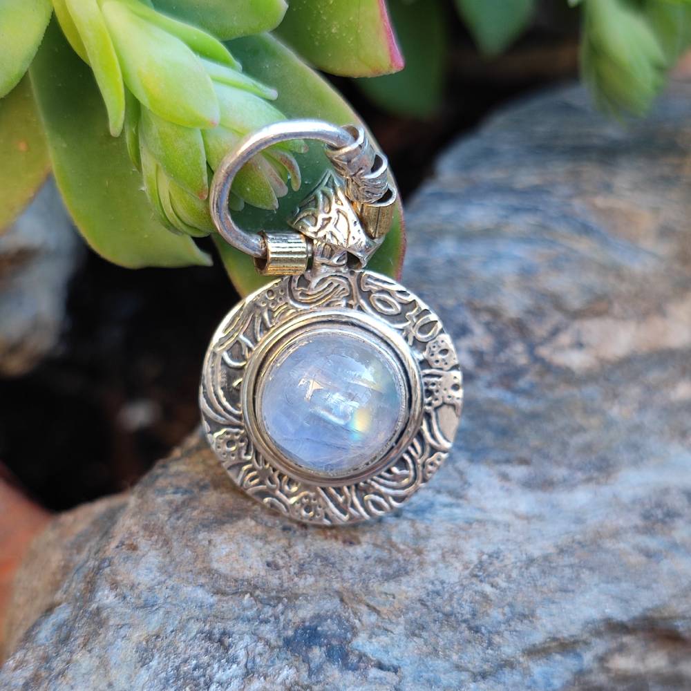 Ciondolo BRIJESH con pietra PIETRA DI LUNA in argento 925 Ciondolo artigianale