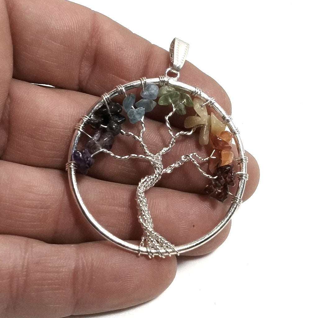 Ciondolo in argento 925 Ciondolo artigianale | Albero della vita con pietre