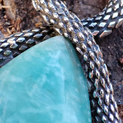 Ciondolo YAMIR con pietra TURCHESE, OSSIDIANA o AMAZZONITE in argento 925 Ciondolo artigianale